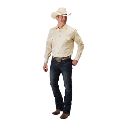 Roper Men's Cream Tonal White Shirt