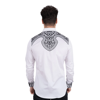 Platini Men's Cotton White Embroidery Western Shirt