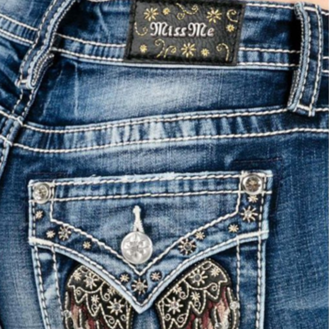 Miss Me Women's Colorful Wing Blue Jeans