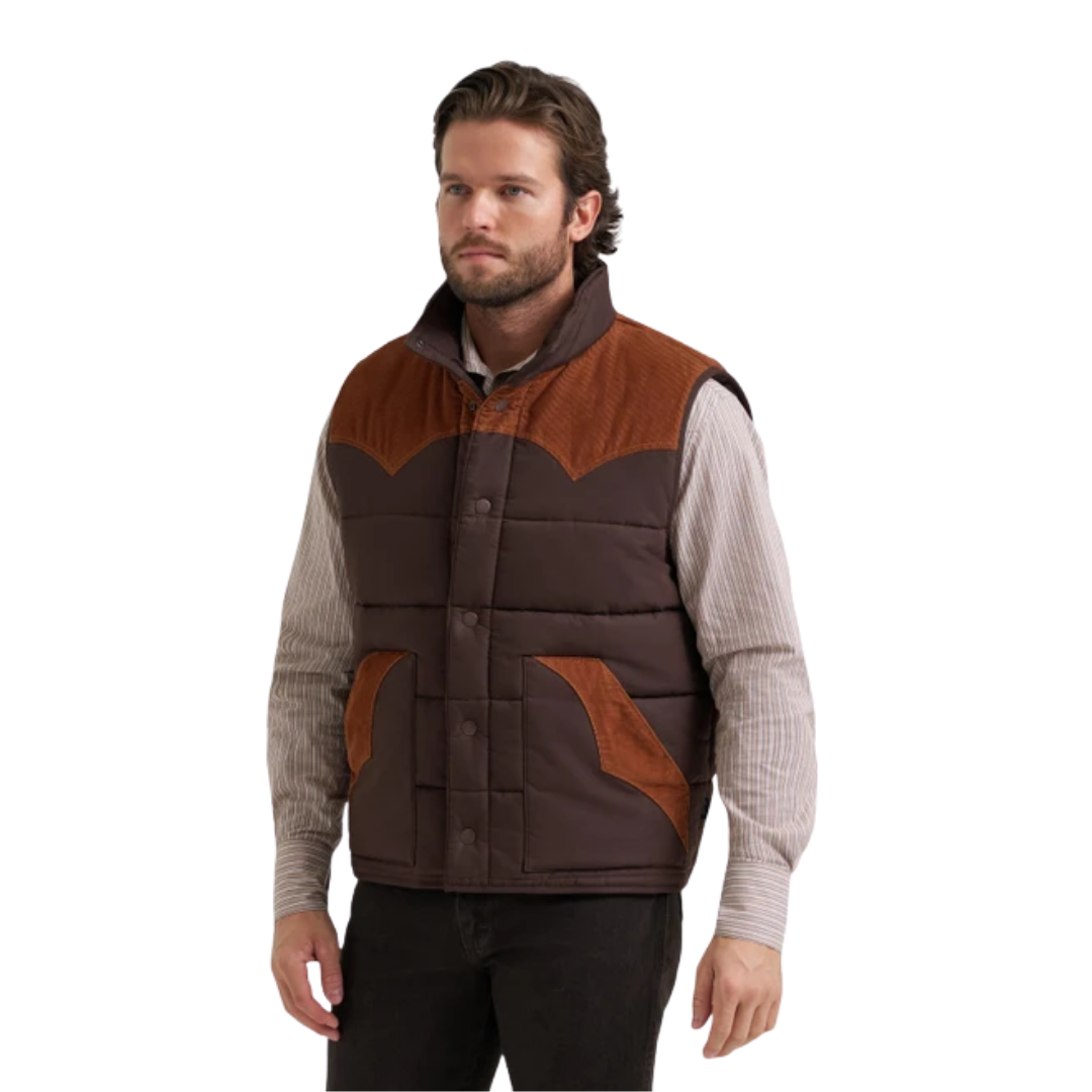 Wrangler Men's Mixed Puffer Cambridge Brown Vest