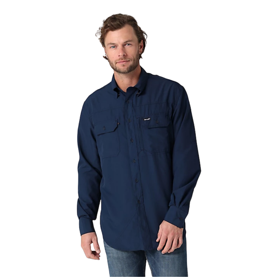 Wrangler Mens Performance Button Blue Shirt