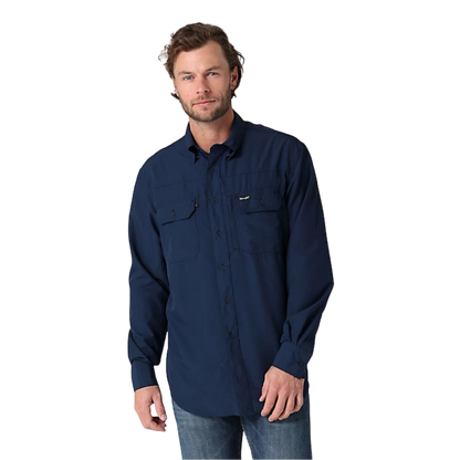 Wrangler Mens Performance Button Blue Shirt