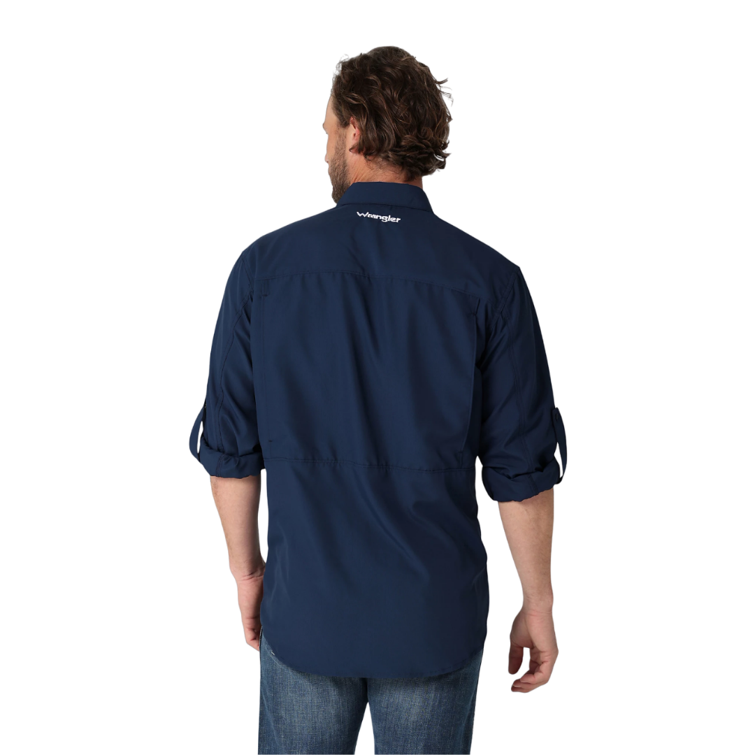 Wrangler Mens Performance Button Blue Shirt