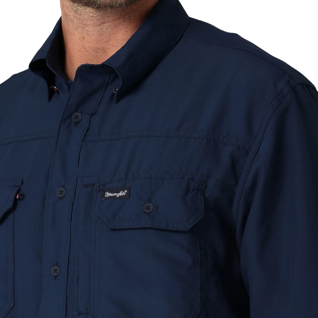 Wrangler Mens Performance Button Blue Shirt