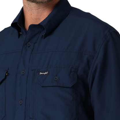 Wrangler Mens Performance Button Blue Shirt