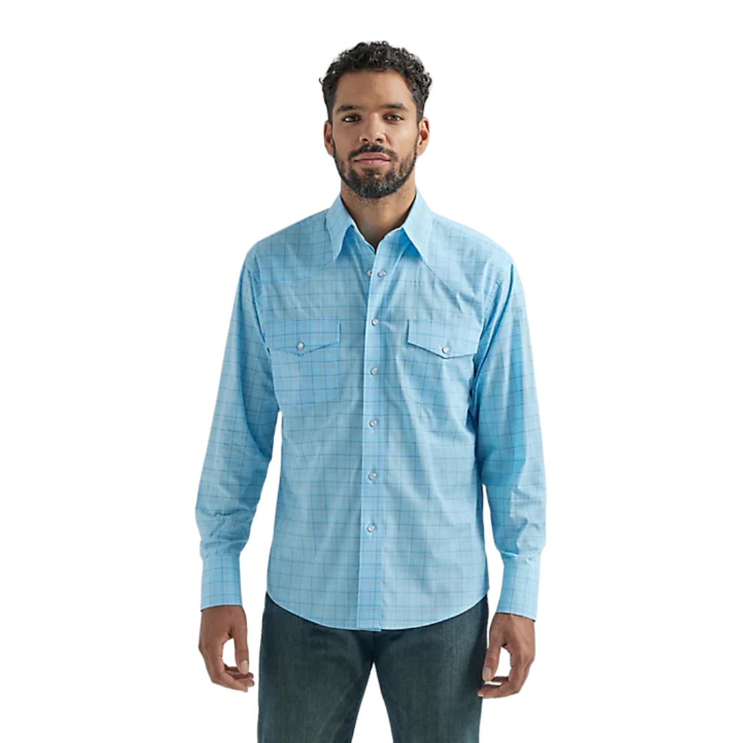 Wrangler Mens Plaid Wrinkle Resist Blue Shirt