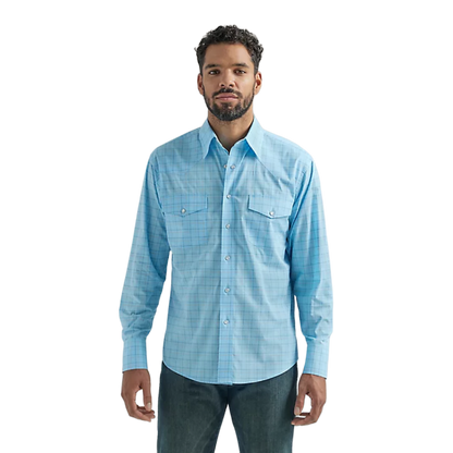 Wrangler Mens Plaid Wrinkle Resist Blue Shirt