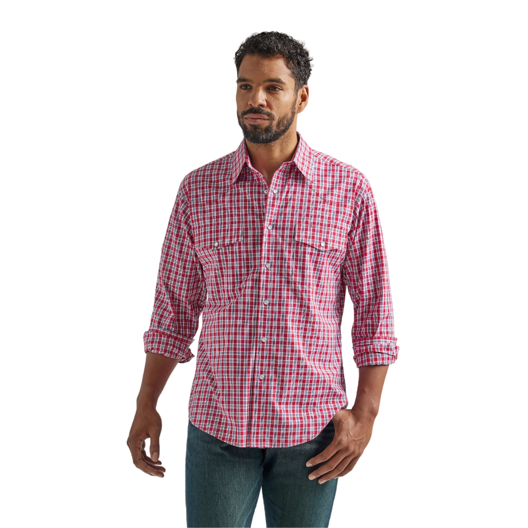 Wrangler Men's Wrinkle Resist Plaid Red Shirt