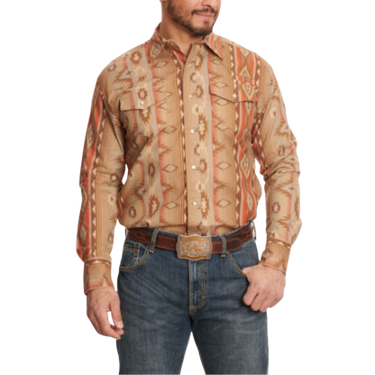 Wrangler Men's Sandy Printed Brown Shirt