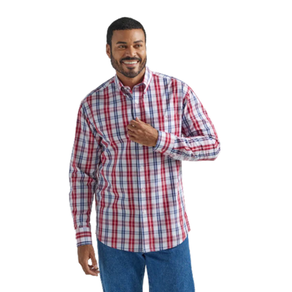 Wrangler Men's Red/White/Blue Plaid Shirt-Big