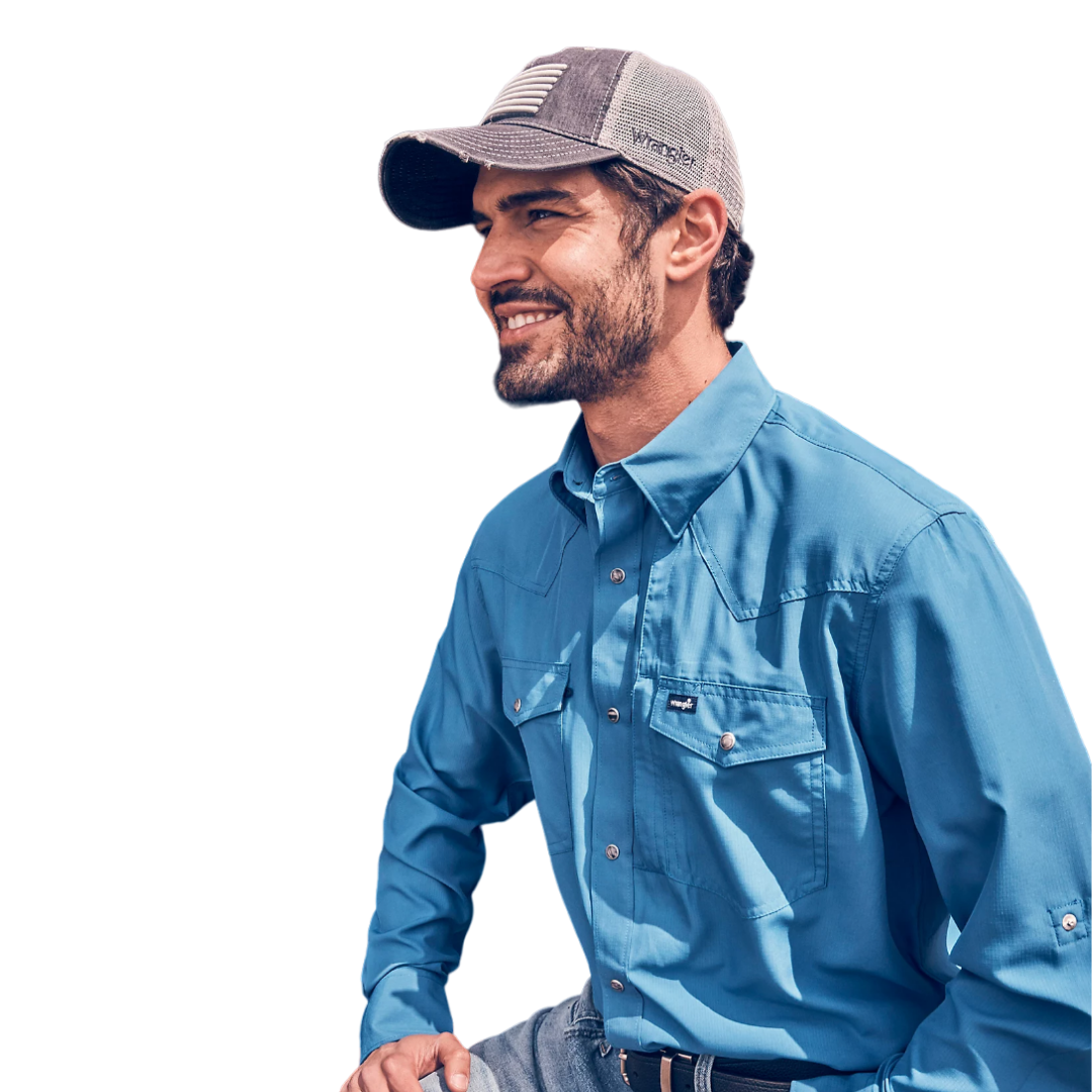 Wrangler Men's Performance Snap Blue Shirt