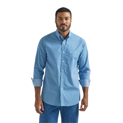 Wrangler Men's Long Sleeve Western Blue Shirt