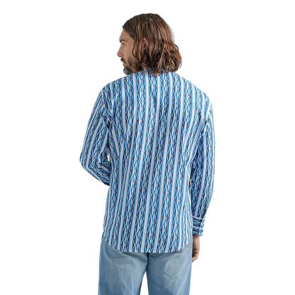 Wrangler Men's Checotah Long Sleeve Western Snap Printed Sea Blue Shirt - Big
