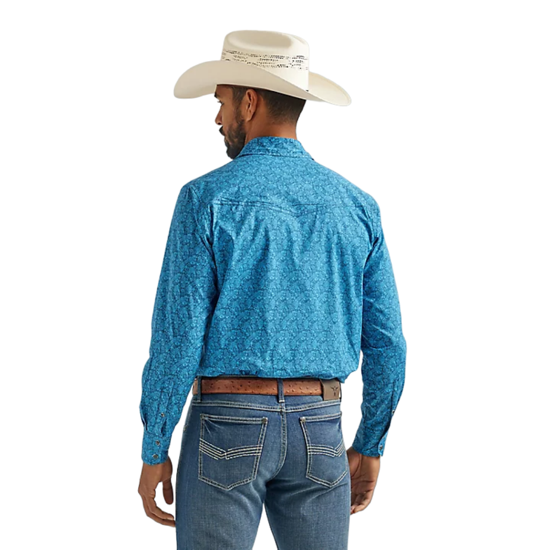 Wrangler Men's 20x Long Sleeve Western Snap Blue Shirt