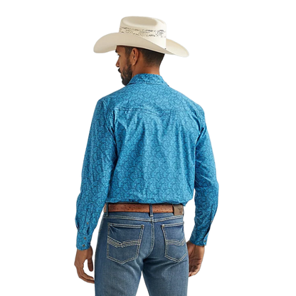 Wrangler Men's 20x Long Sleeve Western Snap Blue Shirt