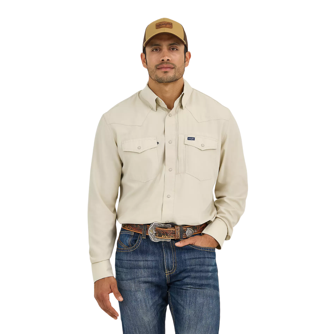 Wrangler Men's  Performance Snap Tan Shirt