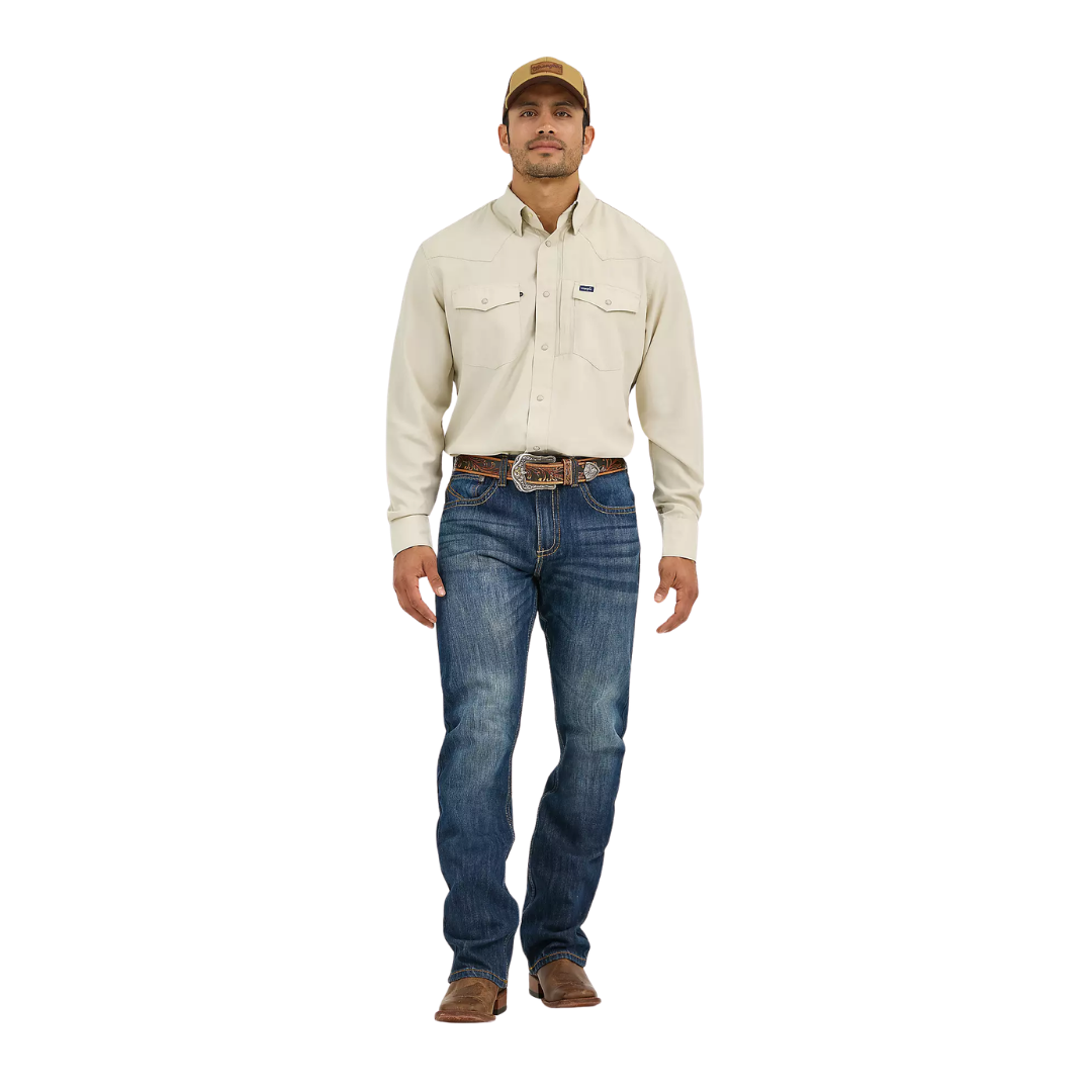 Wrangler Men's  Performance Snap Tan Shirt