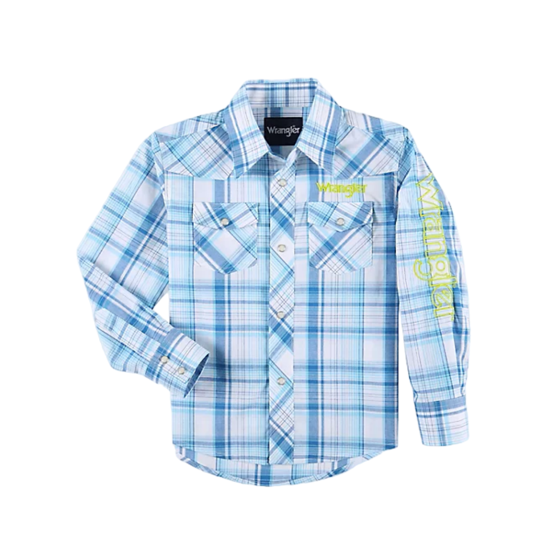 Wrangler Youth Boys Logo Western Blue Shirt