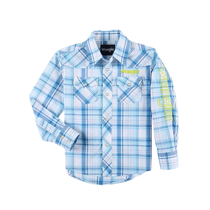 Wrangler Youth Boys Logo Western Blue Shirt
