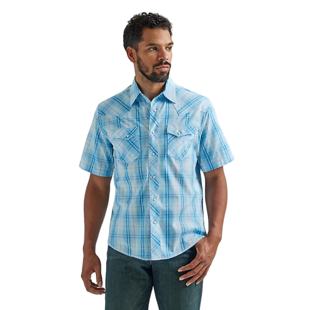 Men's Wrangler Fashion Snap Western Blue Shirt