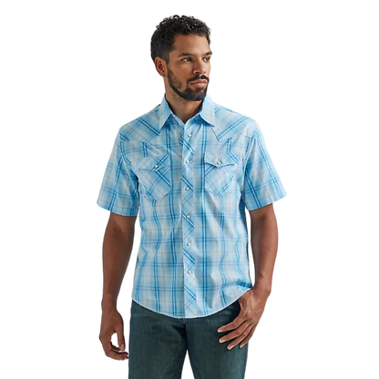 Men's Wrangler Fashion Snap Western Blue Shirt