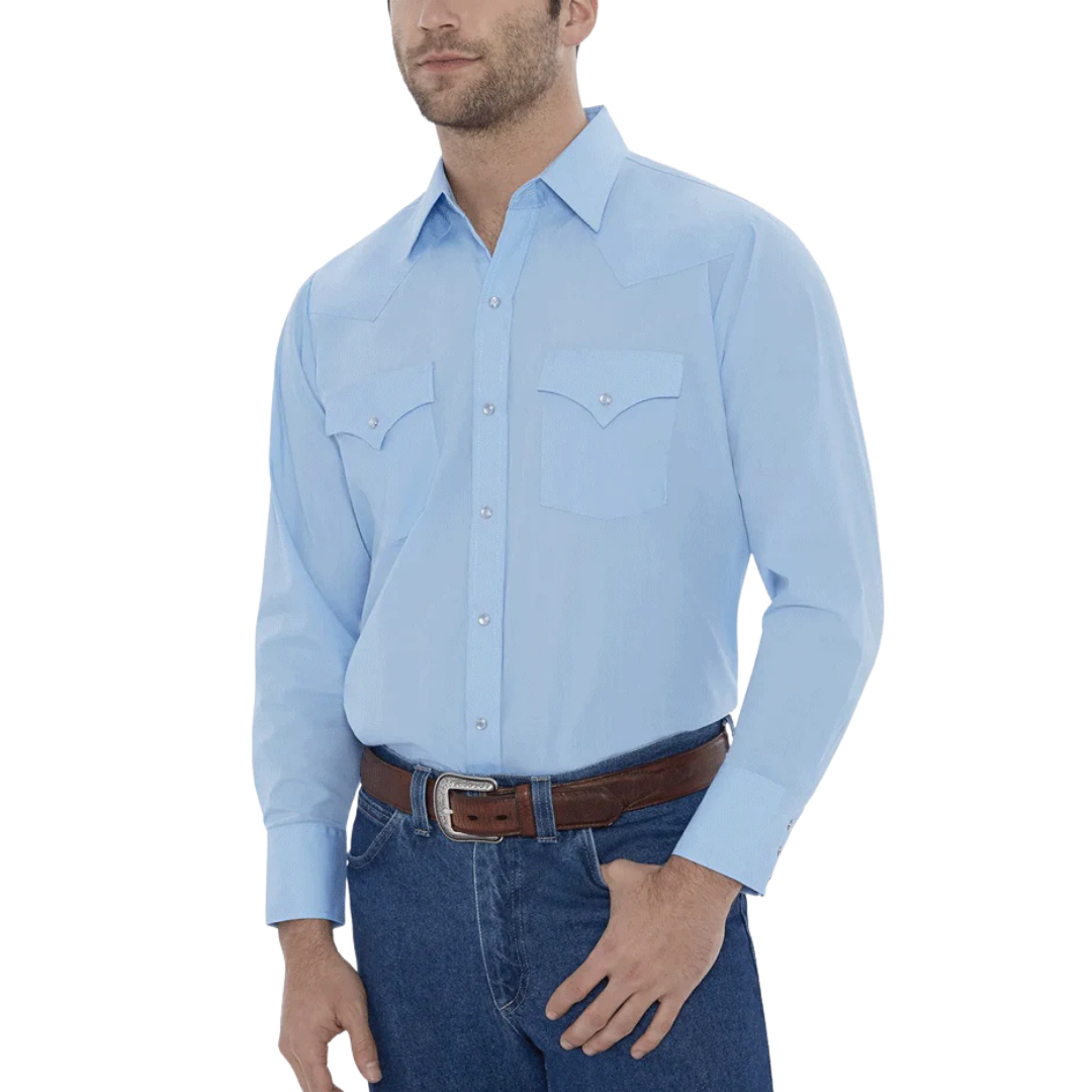 Ely Cattleman Men's Solid Western Light Blue Shirt
