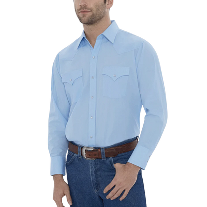 Ely Cattleman Men's Solid Western Light Blue Shirt