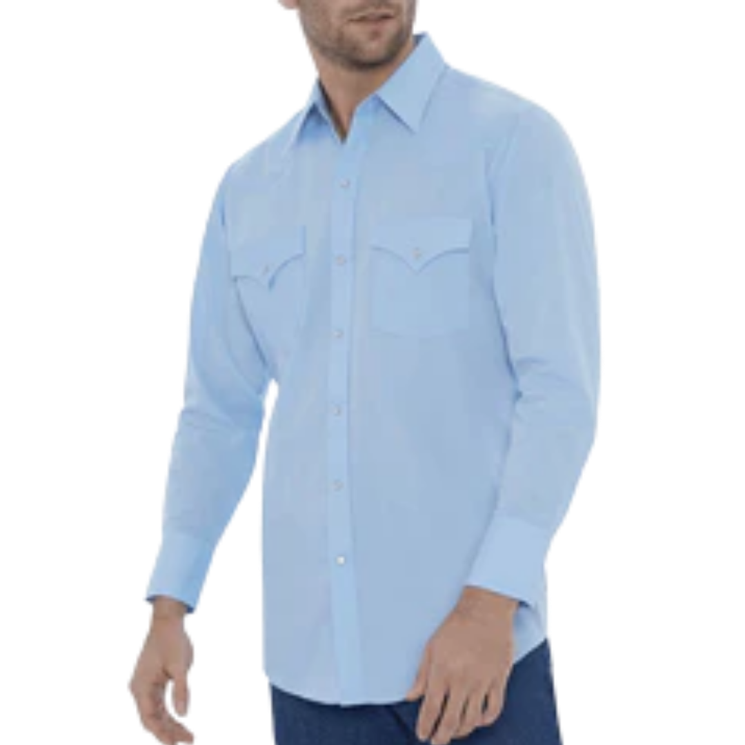 Ely Cattleman Men's Solid Western Light Blue Shirt