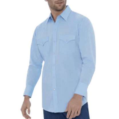 Ely Cattleman Men's Solid Western Light Blue Shirt