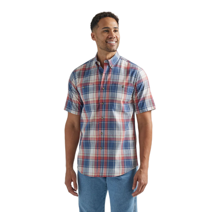Wrangler Men's Rugged Wear Plaid Button Down Red & Blue Shirt