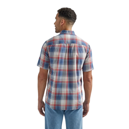 Wrangler Men's Rugged Wear Plaid Button Down Red & Blue Shirt
