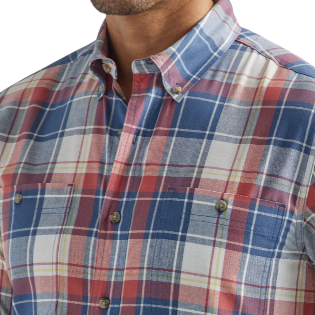 Wrangler Men's Rugged Wear Plaid Button Down Red & Blue Shirt