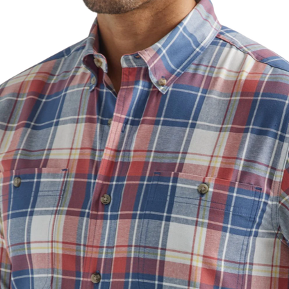 Wrangler Men's Rugged Wear Plaid Button Down Red & Blue Shirt