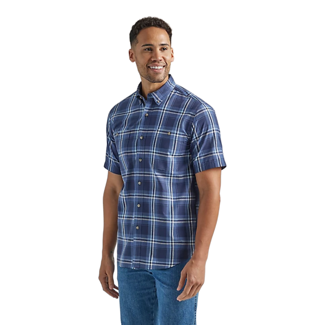 Wrangler Men's Rugged Easy Care Plaid Blue Shirt - Big