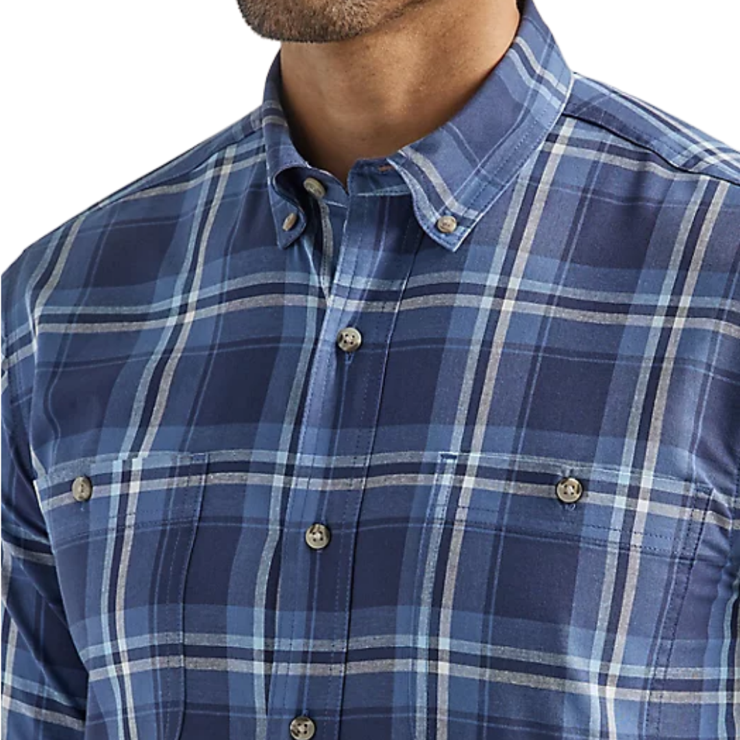 Wrangler Men's Rugged Easy Care Plaid Blue Shirt - Big