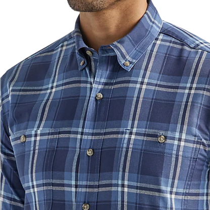 Wrangler Men's Rugged Easy Care Plaid Blue Shirt - Big