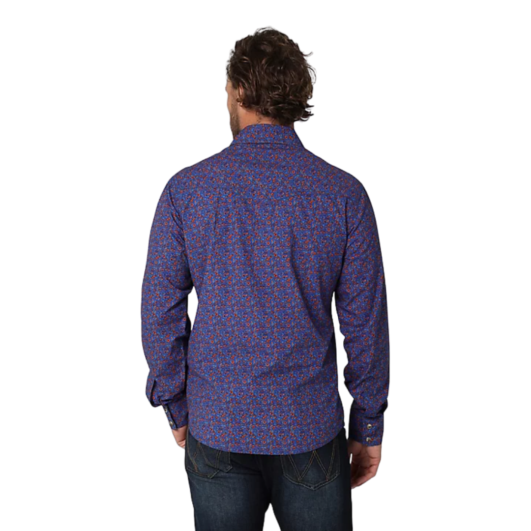 Wrangler Men's Retro Western Snap Printed Purple Shirt