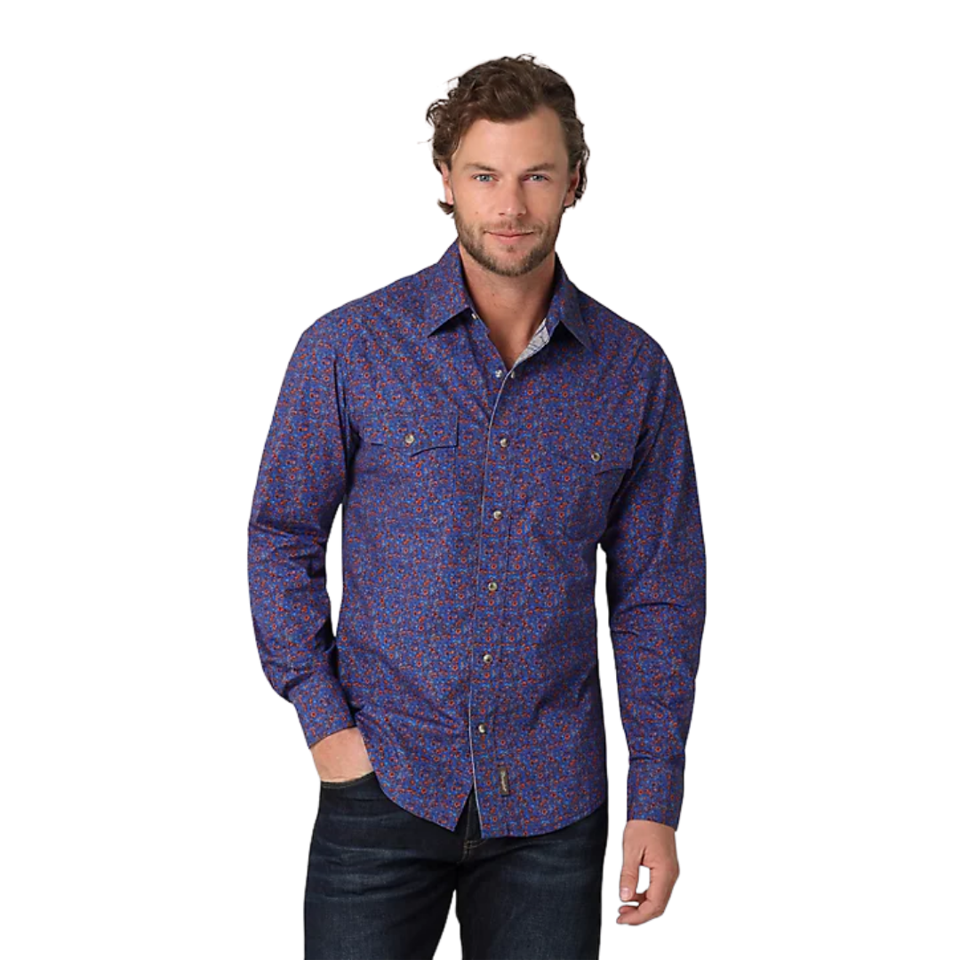 Wrangler Men's Retro Western Snap Printed Purple Shirt