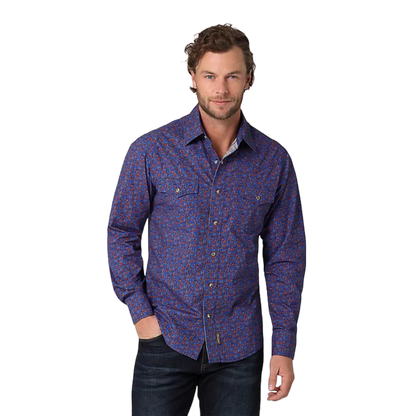 Wrangler Men's Retro Western Snap Printed Purple Shirt