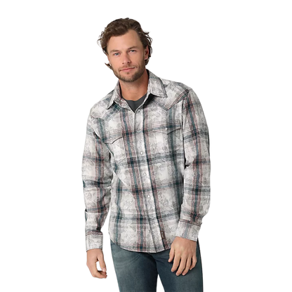 Wrangler Men's Retro Premium Long Sleeve White Gray Shirt