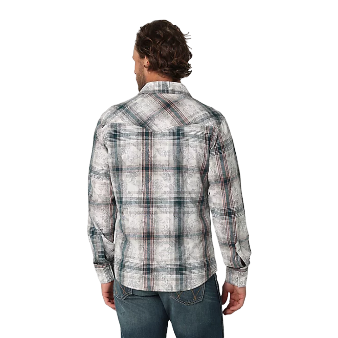 Wrangler Men's Retro Premium Long Sleeve White Gray Shirt