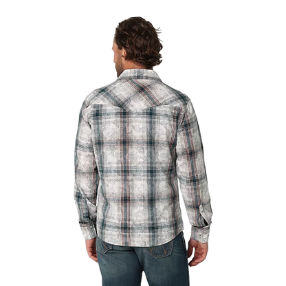 Wrangler Men's Retro Premium Long Sleeve White Gray Shirt
