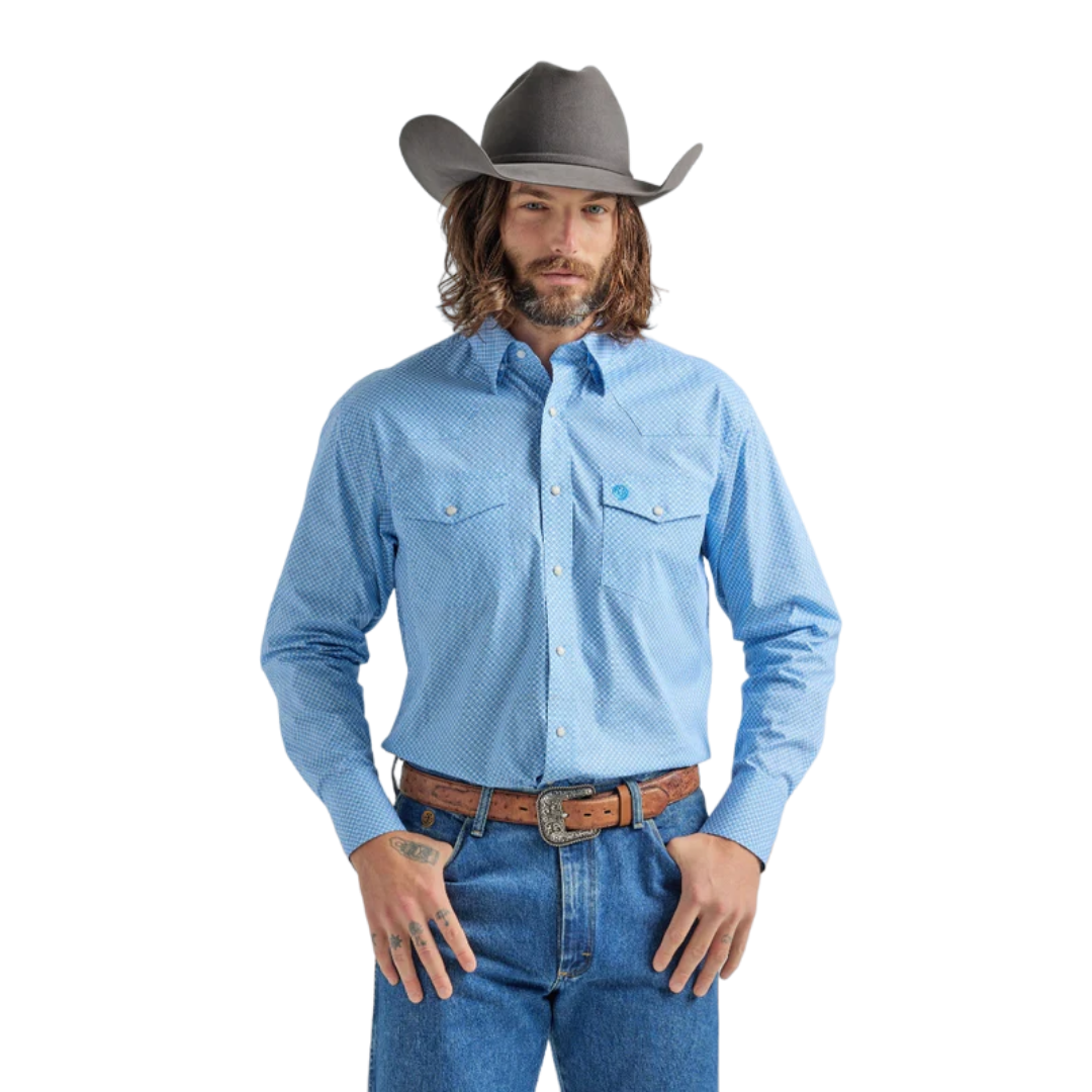 Wrangler Men's George Strait Long Sleeve Western Snap Blue Shirt