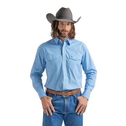 Wrangler Men's George Strait Long Sleeve Western Snap Blue Shirt