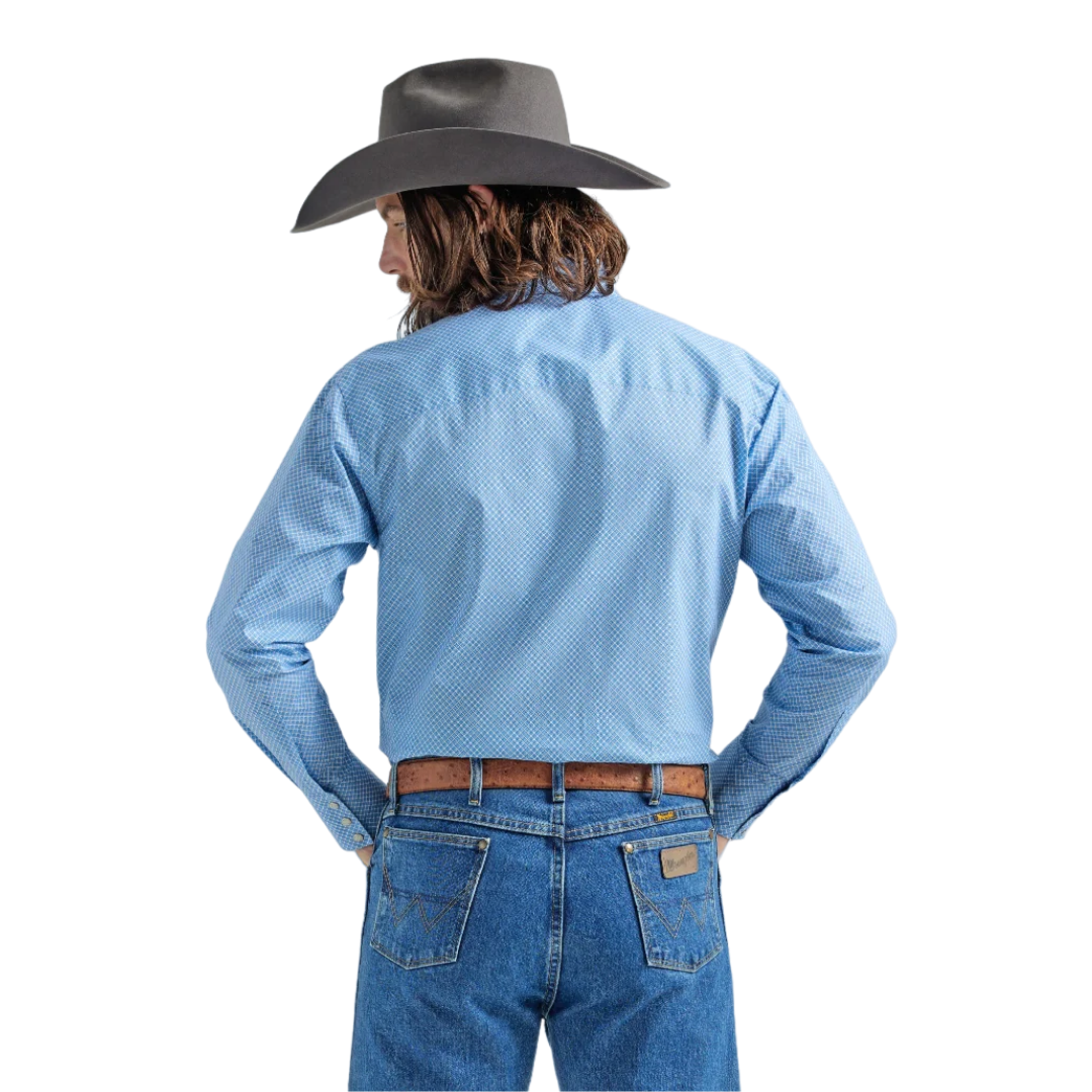 Wrangler Men's George Strait Long Sleeve Western Snap Blue Shirt
