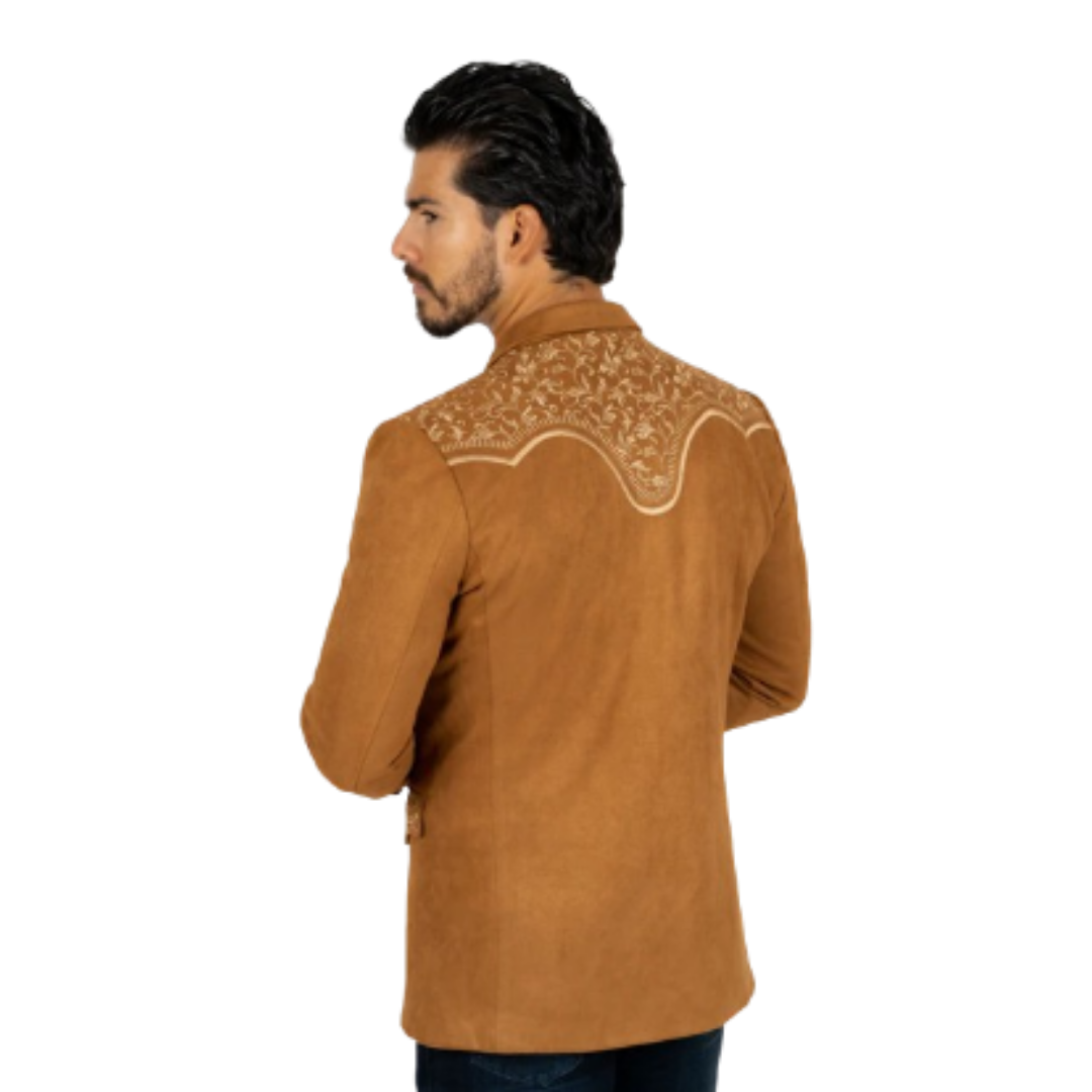Platini Men's Camel Embroidered Suede Blazer