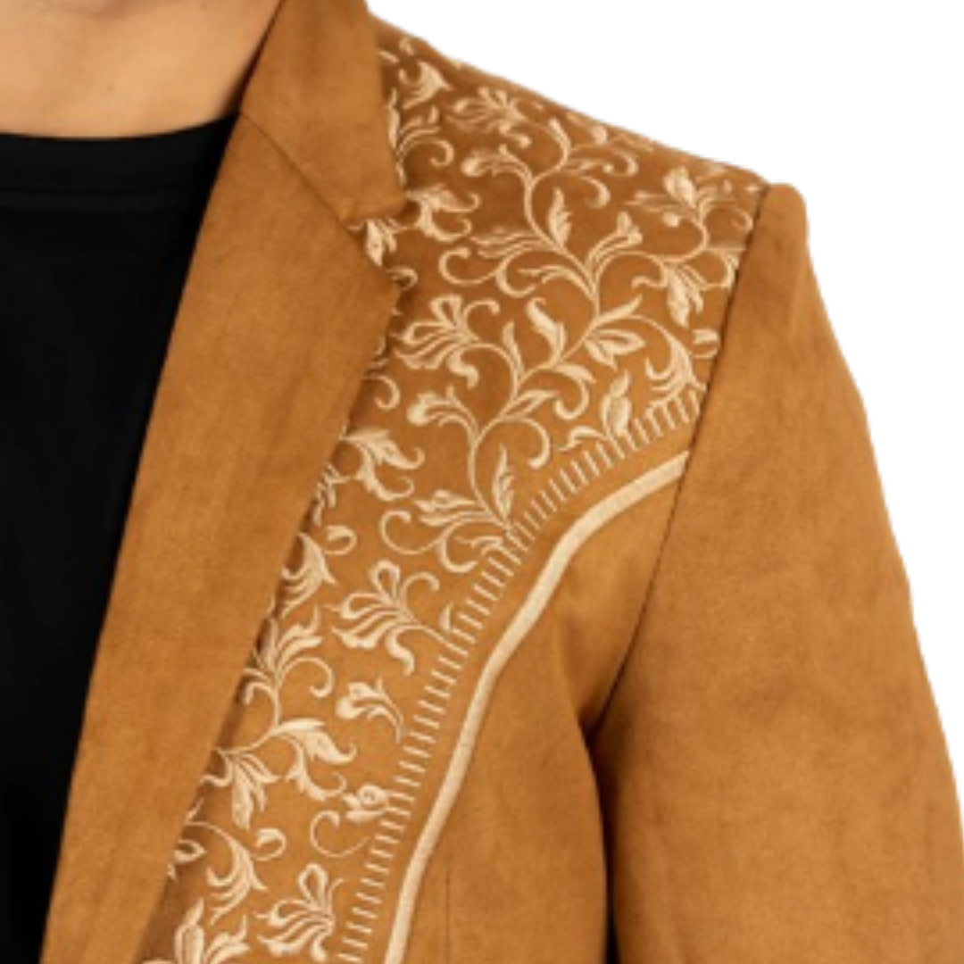 Platini Men's Camel Embroidered Suede Blazer