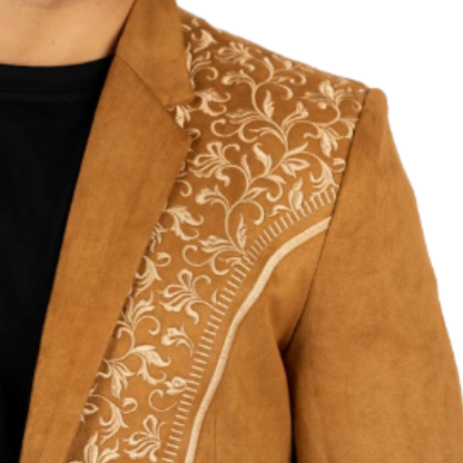 Platini Men's Camel Embroidered Suede Blazer
