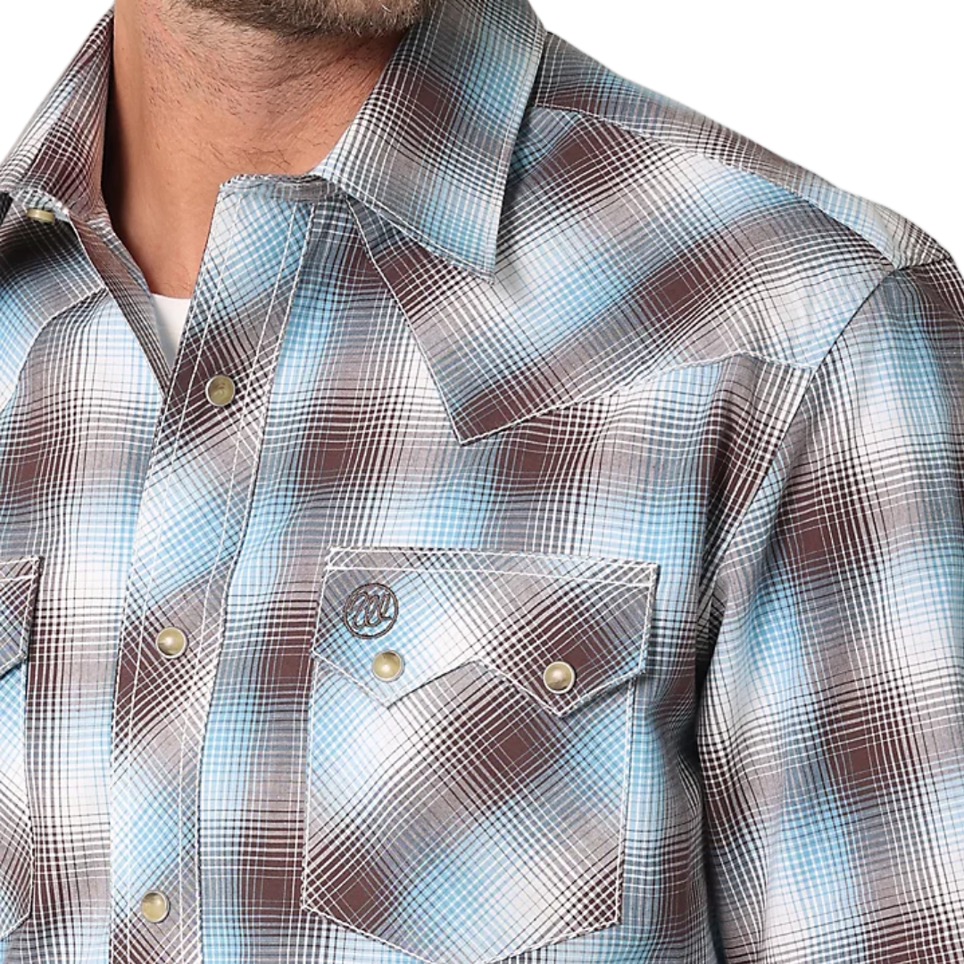 Wrangler Men's Blue Retro Sawtooth Long Sleeve Snap Shirt