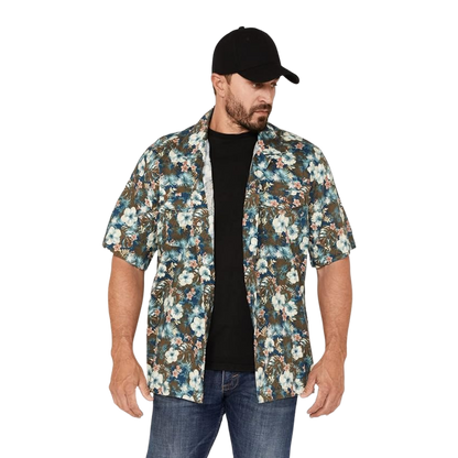 Wrangler Men's Coconut Cowboy Snap Front Camp Tropical Olive Shirt